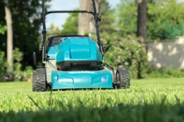 a lawn mower in the garden